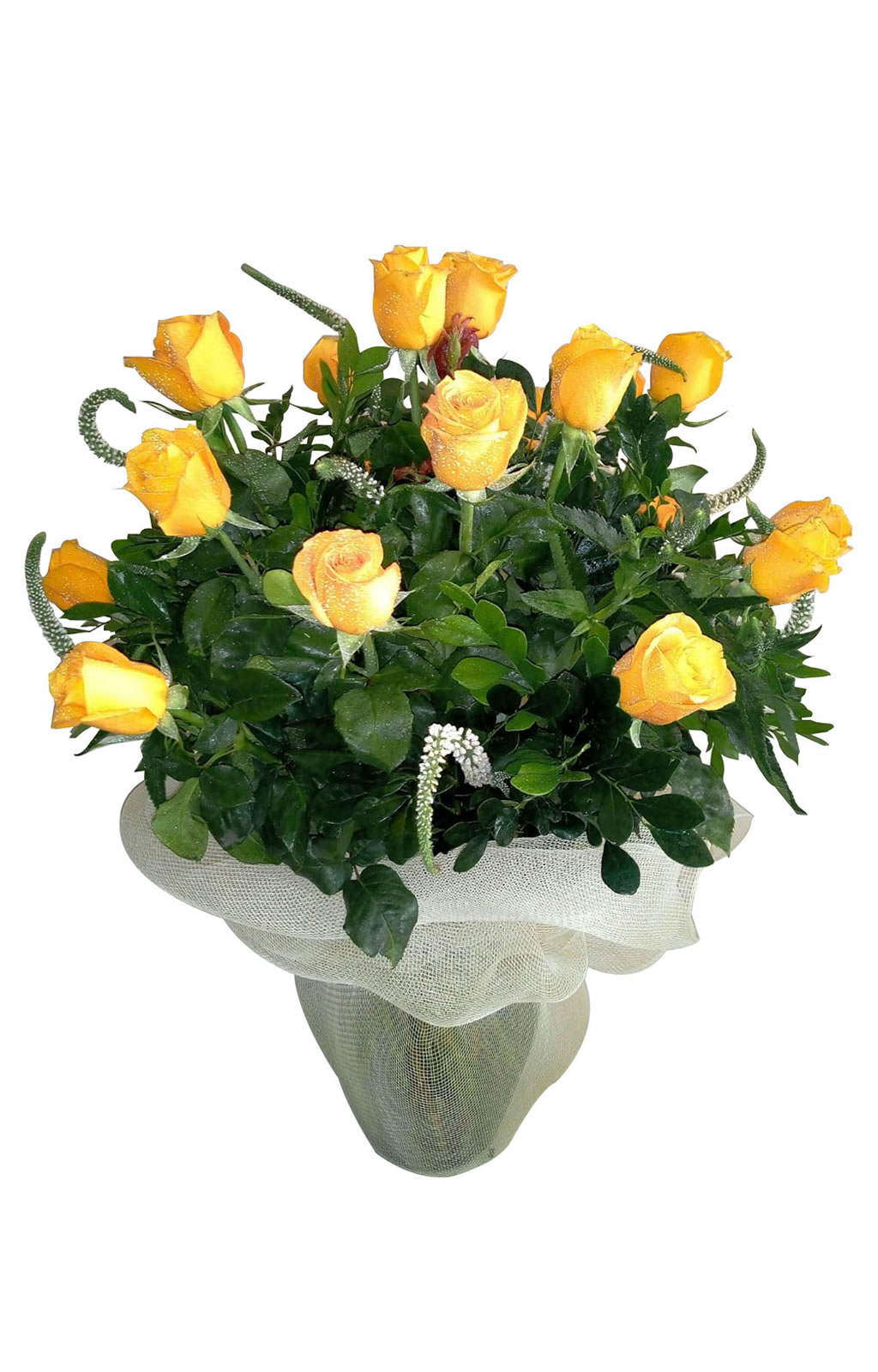 FLORERO EN MALLA CON 18 ROSAS