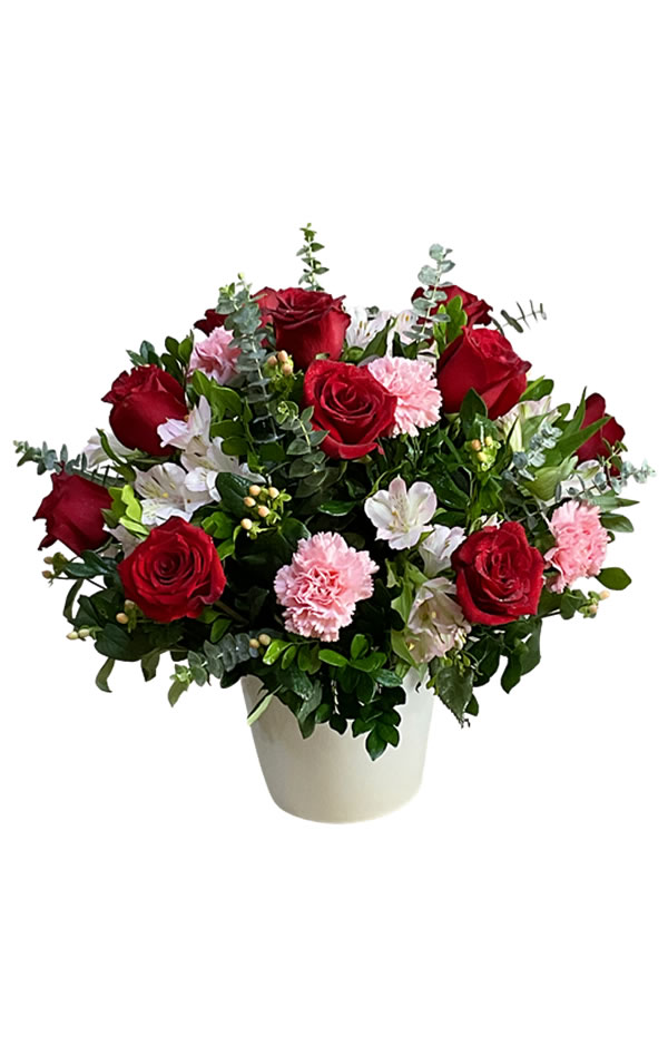 ARREGLO DE 12 ROSAS ROJAS Y COMBINADO