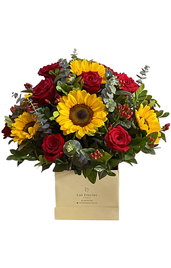 BOX DE 12 ROSAS Y GIRASOLES