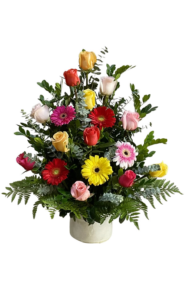 ARREGLO PRIMAVERAL ROSAS Y GERBERAS