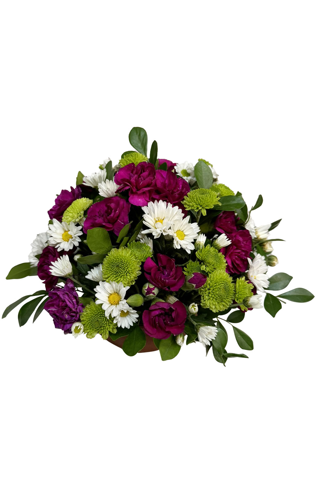 CENTRO DE MESA CLAVELES Y MARGARITAS