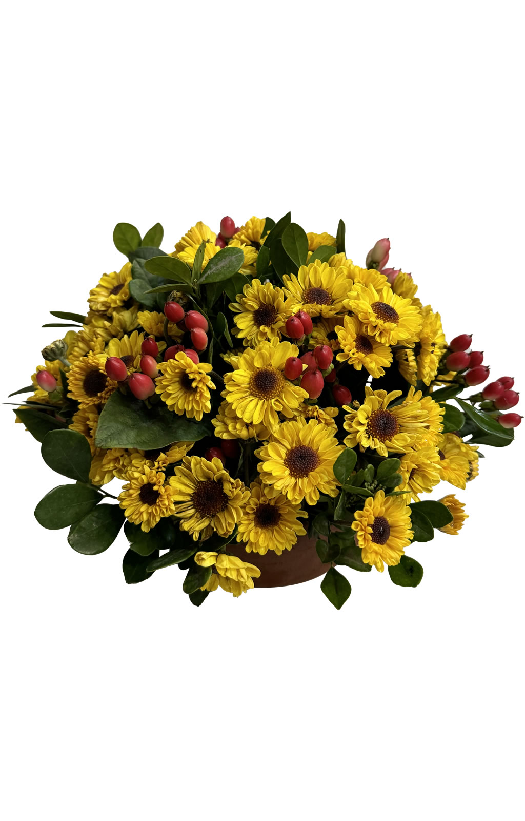 CENTRO DE MESA MINI GIRASOLES E HIPÉRICO