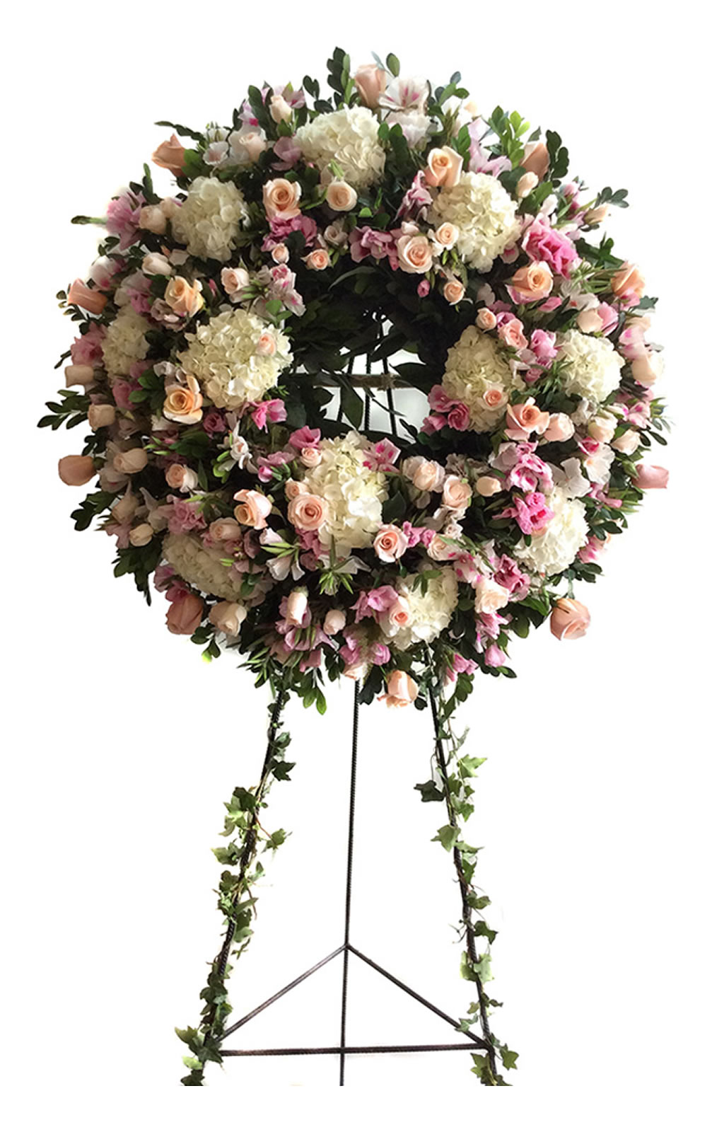 CORONA DE DEFUNCIÓN EN TONO ROSADOS