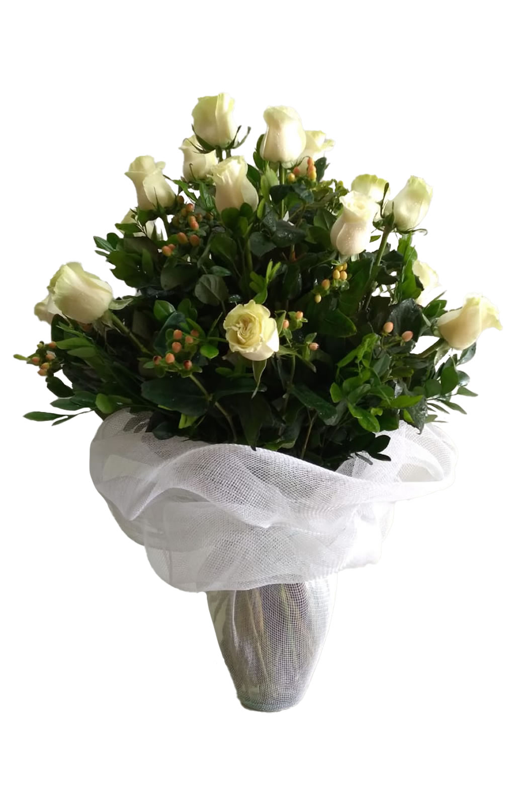 ARREGLO CON 24 ROSAS EN TONOS BLANCOS