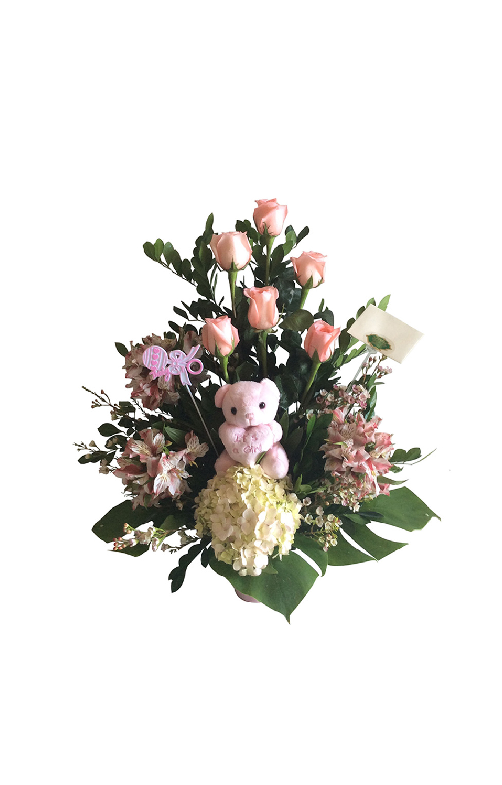 ARREGLO TRADICIONAL CON PELUCHE PARA NIÑA