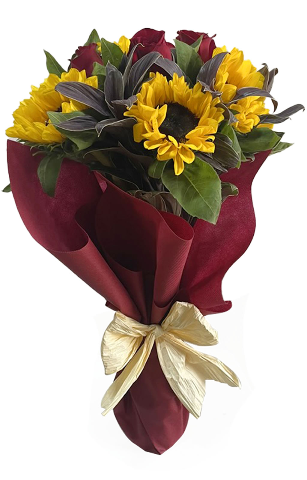 RAMO DE ROSAS Y GIRASOLES EN TELA