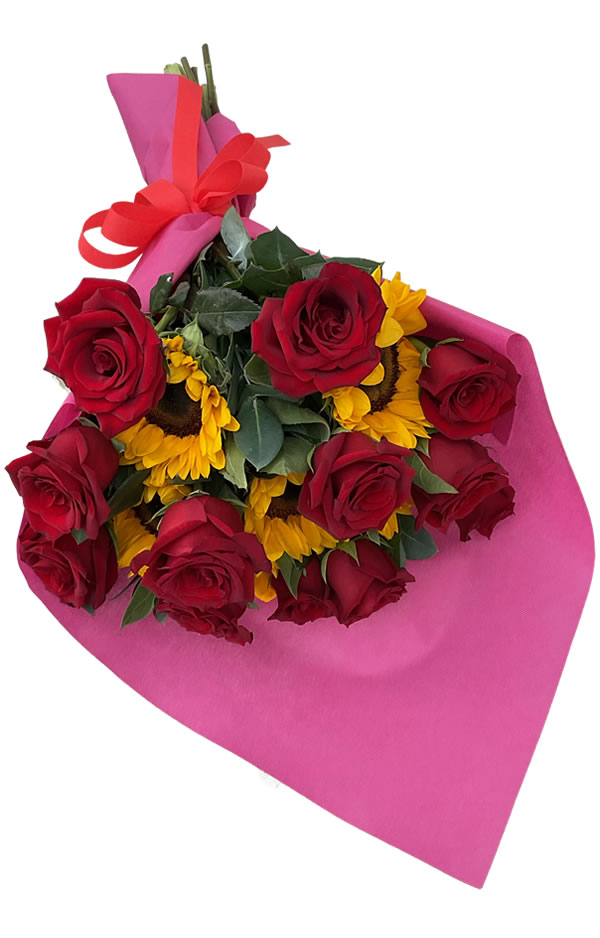 RAMO DE 12 ROSAS Y 6 GIRASOLES