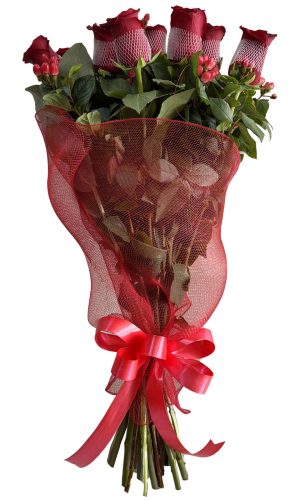 RAMO DE 12 ROSAS E HIPÉRICO EN MALLA