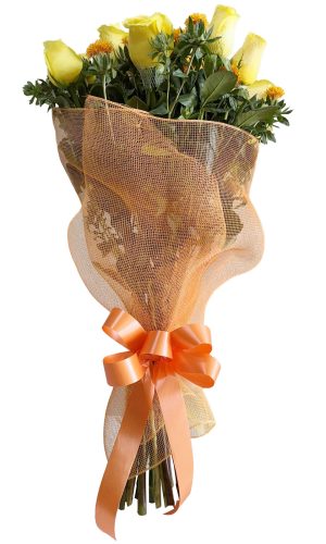 RAMO DE 12 ROSAS Y FOLLAJE EN MALLA